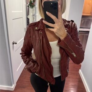 Elegant Burgundy Leather Jacket for Women